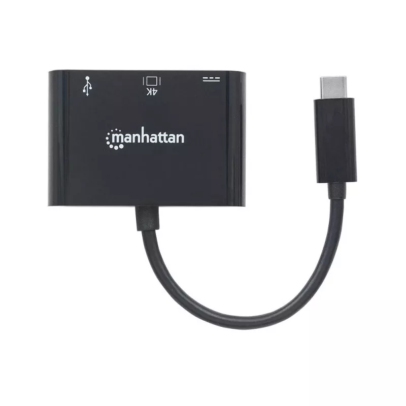 Manhattan USB-C dokk/jaotur, pordid (x3): HDMI, USB-A ja USB-C, 5 Gbps (USB 3.2 Gen1 ehk USB 3.0), toiteedastus (60 W) USB-C porti (Märkus: vajalik lisaks USB-C seinakontroller ja USB-
