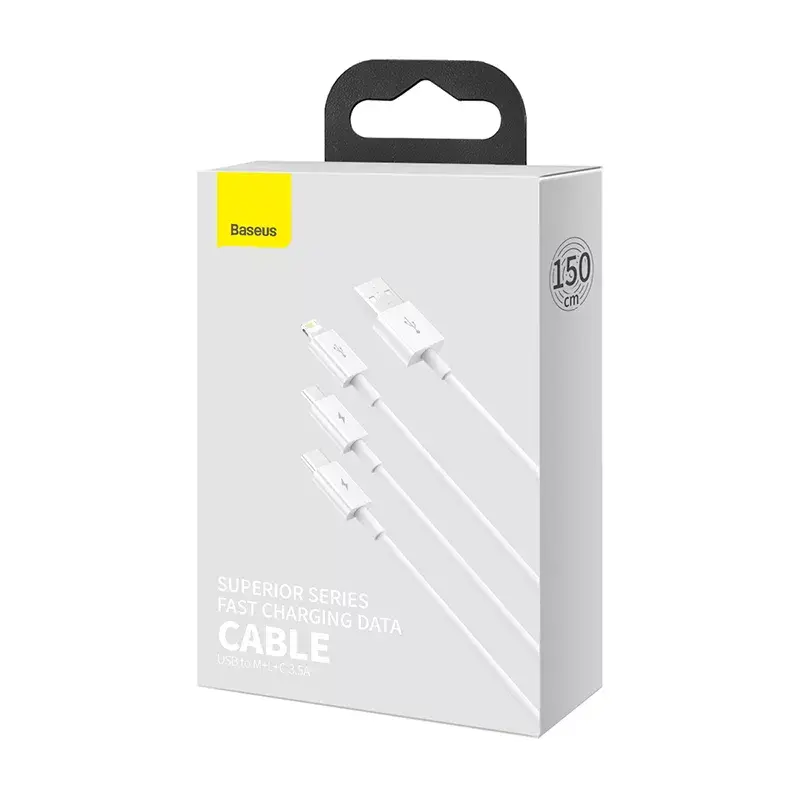 USB-kaabel Baseus Superior USB 2.0 1,5 m USB A USB C/Micro USB A/Lightning valge