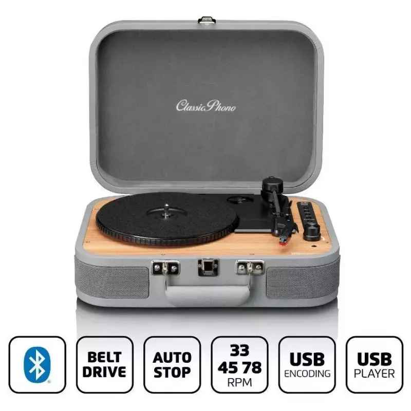 Kohvriga plaadimängija Lenco TT-116GR kaasaskantav vinüülimängija koos Bluetooth 5.0, USB, AUX, sisseehitatud kõlaritega, 4W, toetab 7/10/12-tolliseid plaate