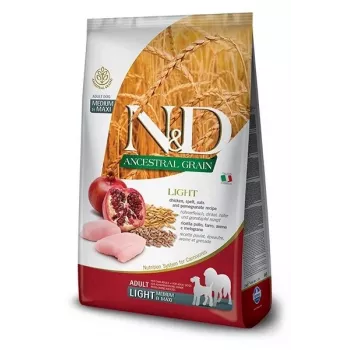FARMINA N&D ANCESTRAL GRAIN DOG LIGHT - KANA, SPELTA, KAER JA GRANAATÕUN TÄISKASVANUD KESKMISTELE JA SUURTELE KOERTELE 12kg