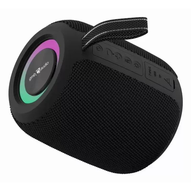 Mono kaasaskantav kõlar GEMBIRD GMB Audio SPK-BT-LED-05-BK — 8 W RMS, 6,6 cm draiver, Bluetooth, MicroSD tugi, must silinder