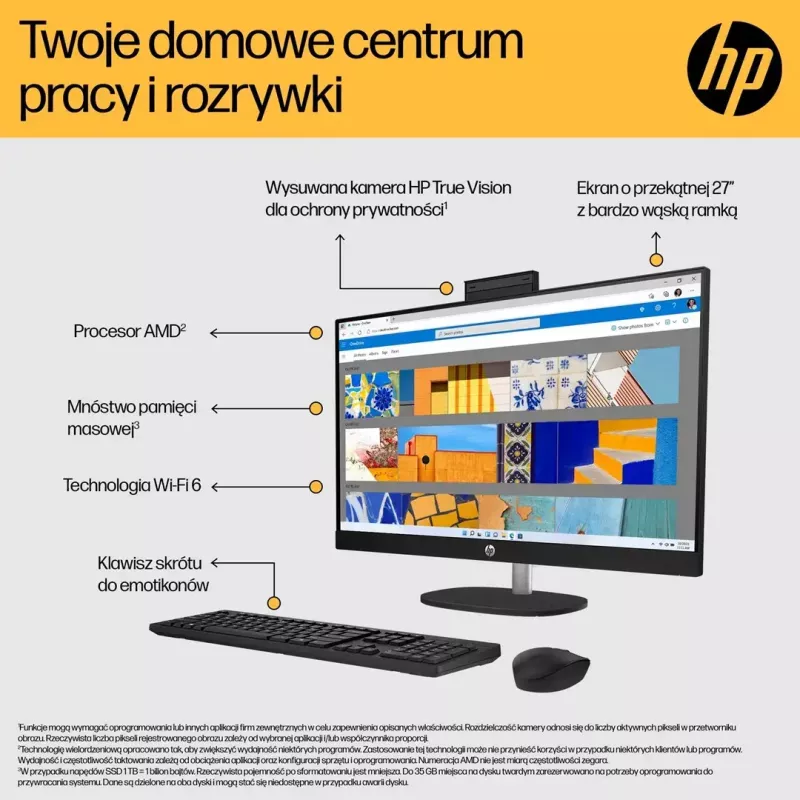 Kõik-ühes arvuti HP 27-cr0232nw — AMD Ryzen 5 7520U, 16 GB muutmälu, 512 GB SSD, 27-tolline FHD, Windows 11 Home, Wi‑Fi 6 (valge)