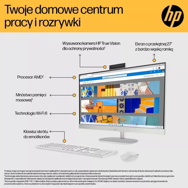 Kõik-ühes arvuti HP 27-cr0232nw — AMD Ryzen 5 7520U, 16 GB muutmälu, 512 GB SSD, 27-tolline FHD, Windows 11 Home, Wi‑Fi 6 (valge)