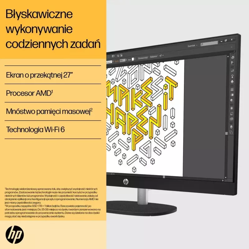 Kõik-ühes arvuti HP 27-cr0232nw — AMD Ryzen 5 7520U, 16 GB muutmälu, 512 GB SSD, 27-tolline FHD, Windows 11 Home, Wi‑Fi 6 (valge)