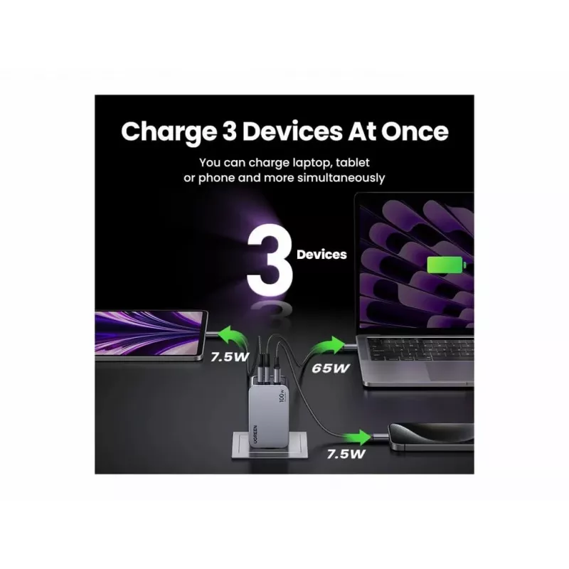 UGREEN siseruumide laadija Nexode Pro 3-pordiline GaN PD kiirlaadija 2 USB USB-C