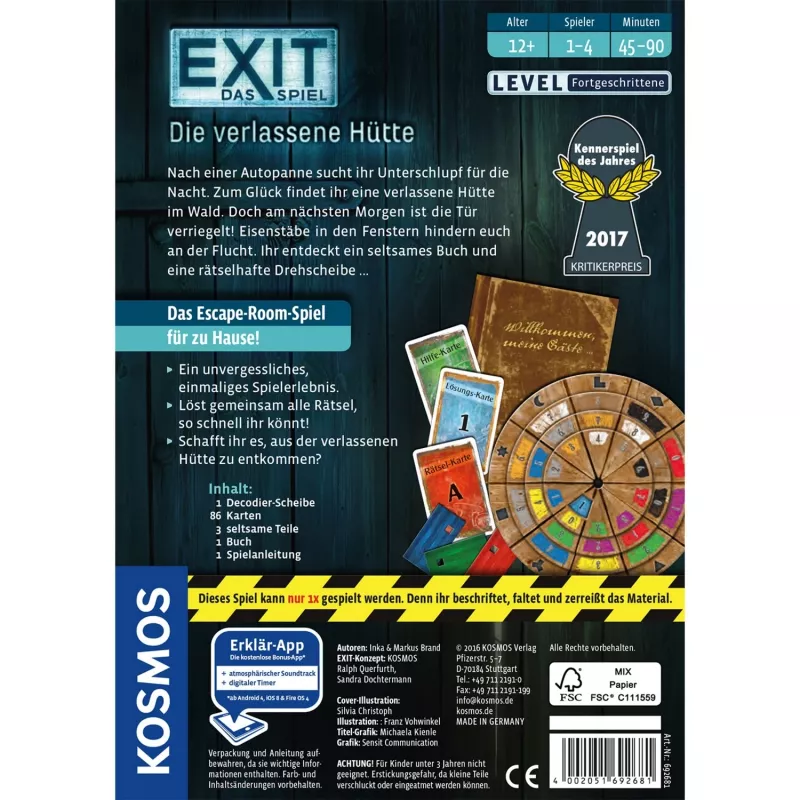EXIT - The Game - The Abandoned Cabin, peomäng Expert Game of the Year 2017