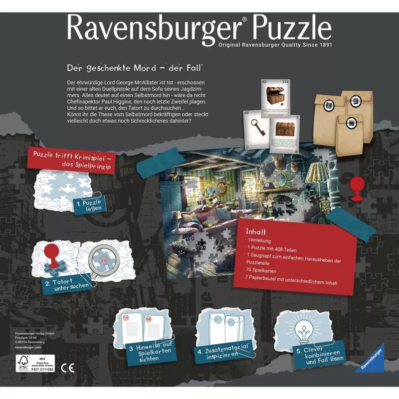 Pusle Ravensburger Gifted Murder 264 tk – 264 tükiga pusle, standardlõige, täiskasvanutele ja noortele