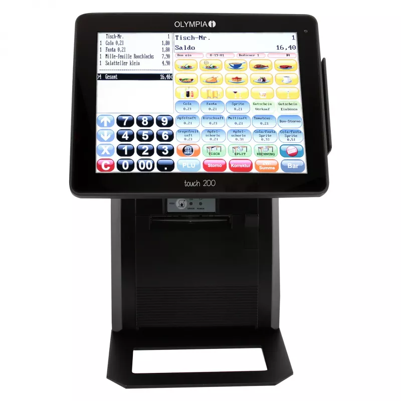 Kõik-ühes kassaaparaat Olympia Touch 200 TSE — 9,7 tolli TFT puuteekraan, termoülekandeprinter 170 mm/s, SD-kaart, must