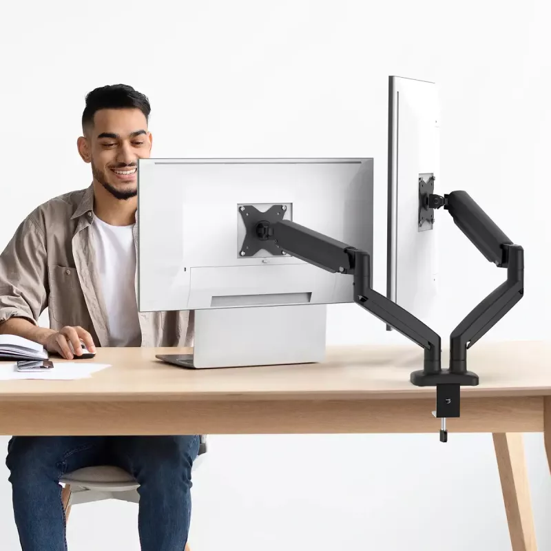 j5create JTSA102 ergonoomiline kahe monitori hoidik, must, klamber/läbiviik, 16 kg