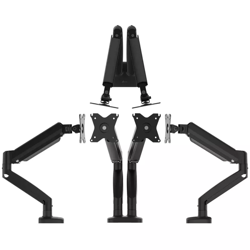 j5create JTSA102 ergonoomiline kahe monitori hoidik, must, klamber/läbiviik, 16 kg