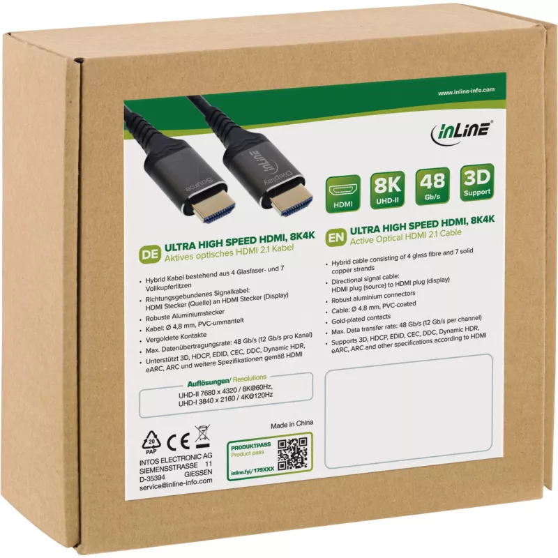 InLine HDMI AOC kaabel 17915X ülikiire 8K, aktiivne optiline, 15 m
