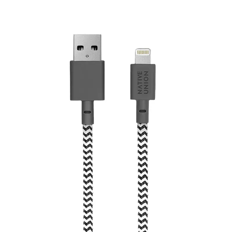 USB-A – Lightning kaabel native union Belt kaabel XL 3 m must valge