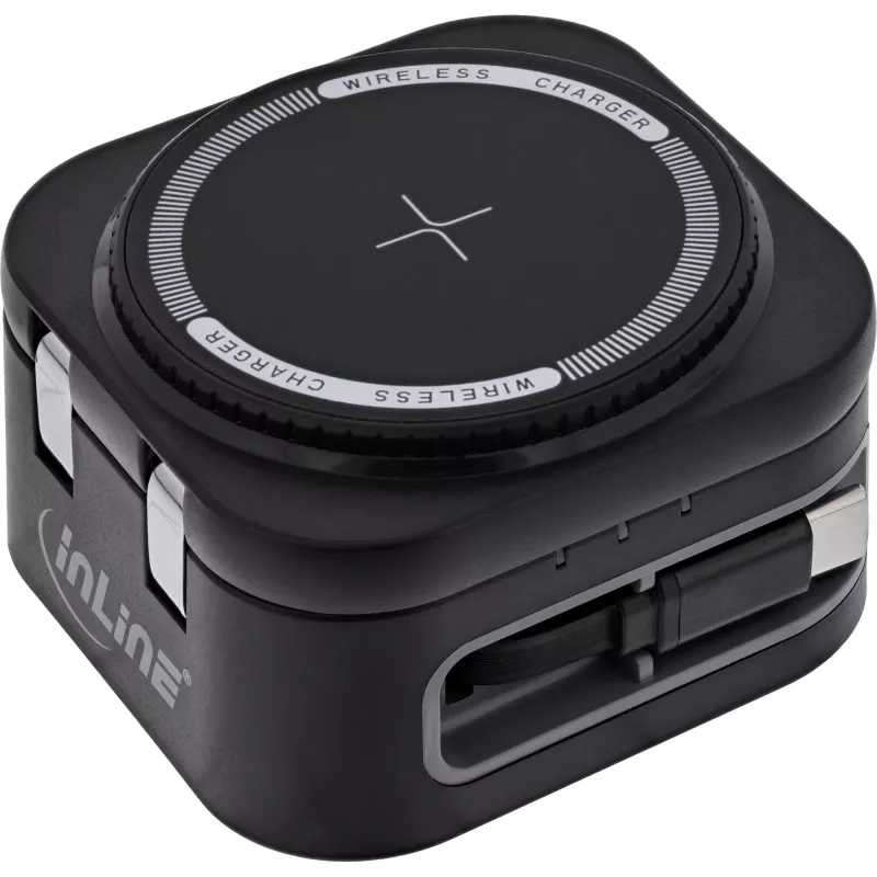 Sisene juhtmevaba laadija InLine 33392T kõrvaklappidele, peakomplektidele, nutitelefonidele ja nutikelladele — USB-toide 9/12 V, must