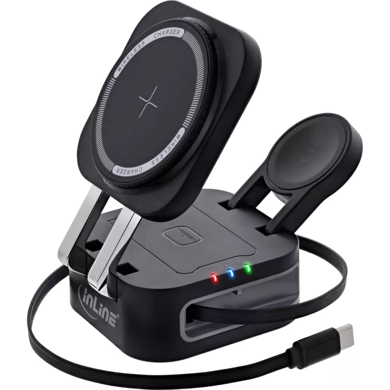 Sisene juhtmevaba laadija InLine 33392T kõrvaklappidele, peakomplektidele, nutitelefonidele ja nutikelladele — USB-toide 9/12 V, must