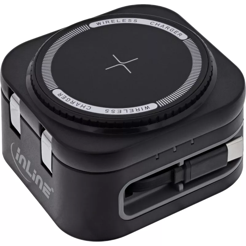 Sisene juhtmevaba laadija InLine 33392T kõrvaklappidele, peakomplektidele, nutitelefonidele ja nutikelladele — USB-toide 9/12 V, must