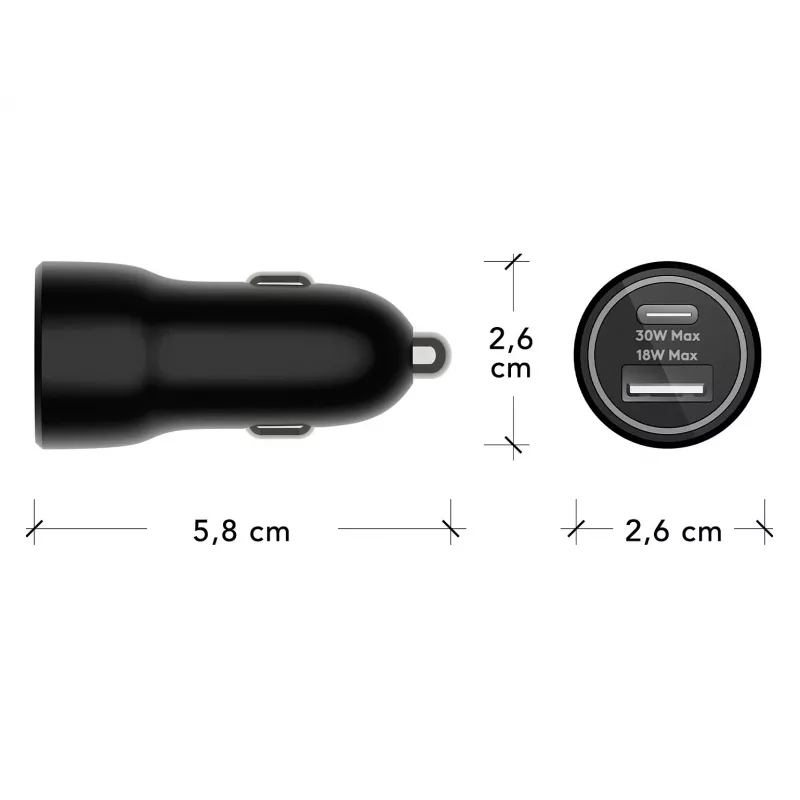 Autolaadija d bramante re-charge — USB-C 30W + USB-A 18W, 12–24V, must