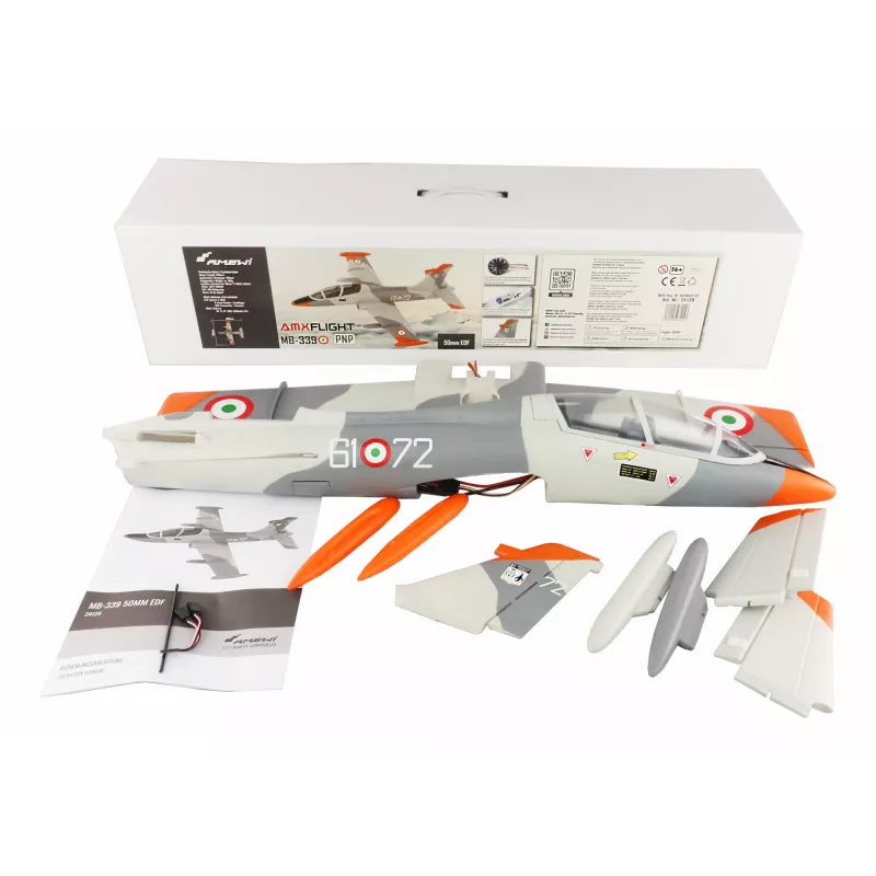 RC-lennuk Amewi MB-339 elektrimootoriga mudel, soovitatav vanus 14+, kaal 0,5 kg