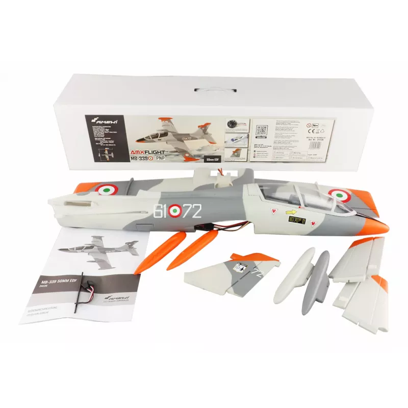 RC-lennuk Amewi MB-339 elektrimootoriga mudel, soovitatav vanus 14+, kaal 0,5 kg