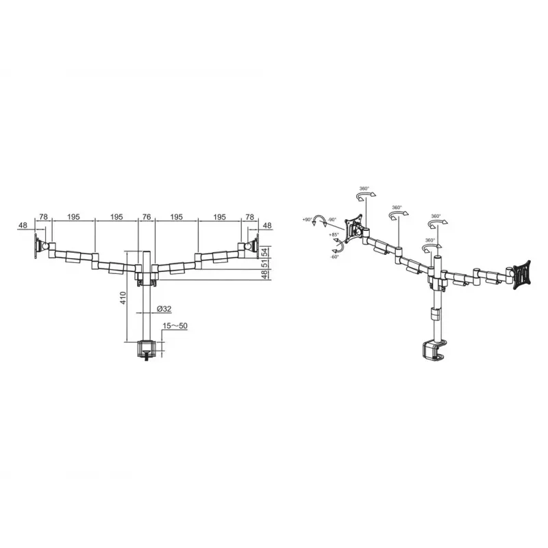 Multibrackets M VESA lauahoidik Officeline Dual must klamber/läbipoltimine 16 kg 15-30 tolli