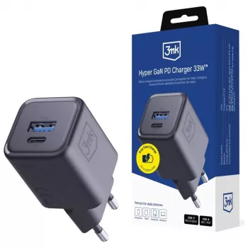 Laadija 3MK Hyper Charger PD 33W GaN QC4+ must — 33W PD kiirlaadija GaN-tehnoloogiaga