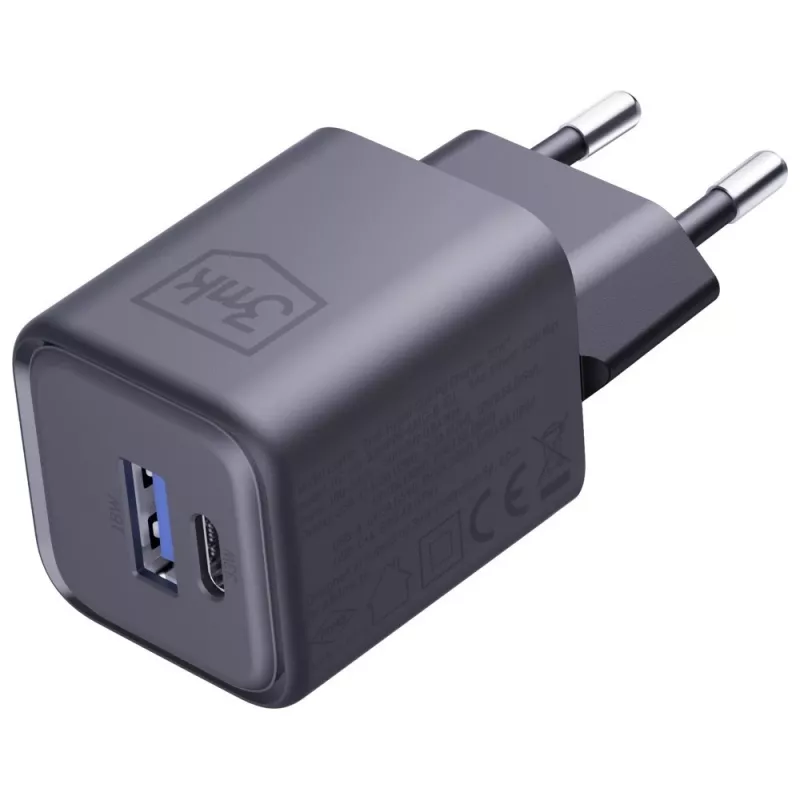 Laadija 3MK Hyper Charger PD 33W GaN QC4+ must — 33W PD kiirlaadija GaN-tehnoloogiaga
