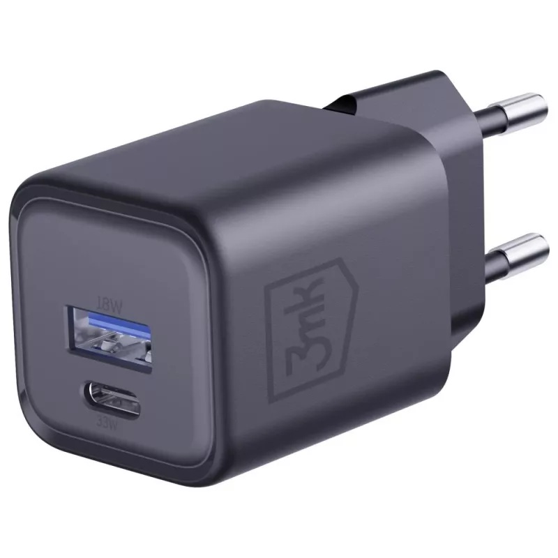 Laadija 3MK Hyper Charger PD 33W GaN QC4+ must — 33W PD kiirlaadija GaN-tehnoloogiaga