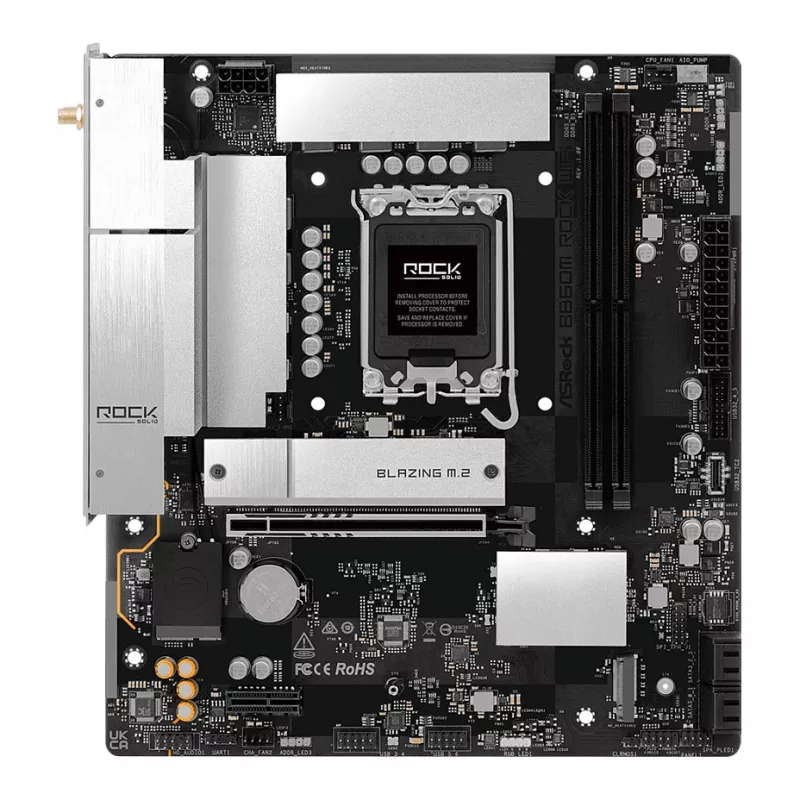 Emaplaat ASRock B860M Rock WiFi (mATX, Intel LGA 1851, DDR5, HDMI, DisplayPort)