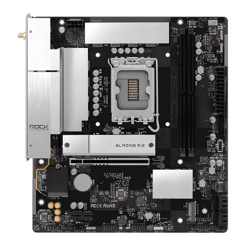 Emaplaat ASRock B860M Rock WiFi (mATX, Intel LGA 1851, DDR5, HDMI, DisplayPort)