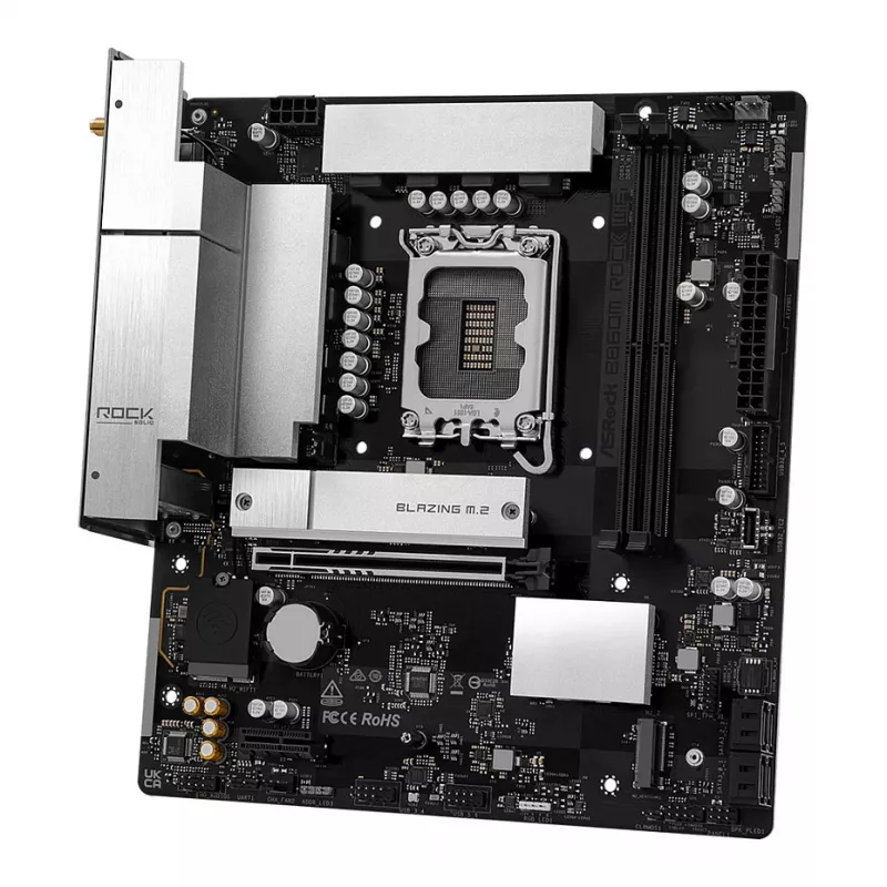 Emaplaat ASRock B860M Rock WiFi (mATX, Intel LGA 1851, DDR5, HDMI, DisplayPort)