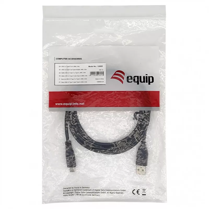 EQUIP USB 2.0 kaabel C to A M/M, 0,3 m, USB 2.0 480 Mbit/s, nikeldatud kontaktid, must