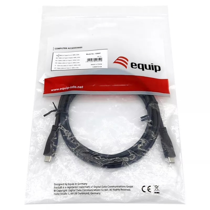 EQUIP USB 2.0 USB-C to USB-C kaabel M/M 0,3 m PD 60 W, 0,48 Gbit/s, nikkeldatud kontaktid, must