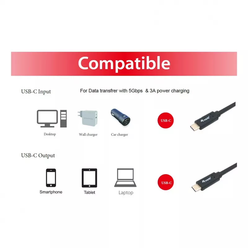 USB-C kuni USB-C kaabel EQUIP 128348, USB 3.2 Gen 1 (5 Gbit/s), PD 60 W, 0,5 m, must