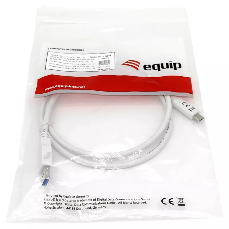 USB 3.2 Gen 1 C to A kaabel EQUIP 0,5 m 5 Gbps valge (USB-C to USB-A, nikeldatud kontaktidega)