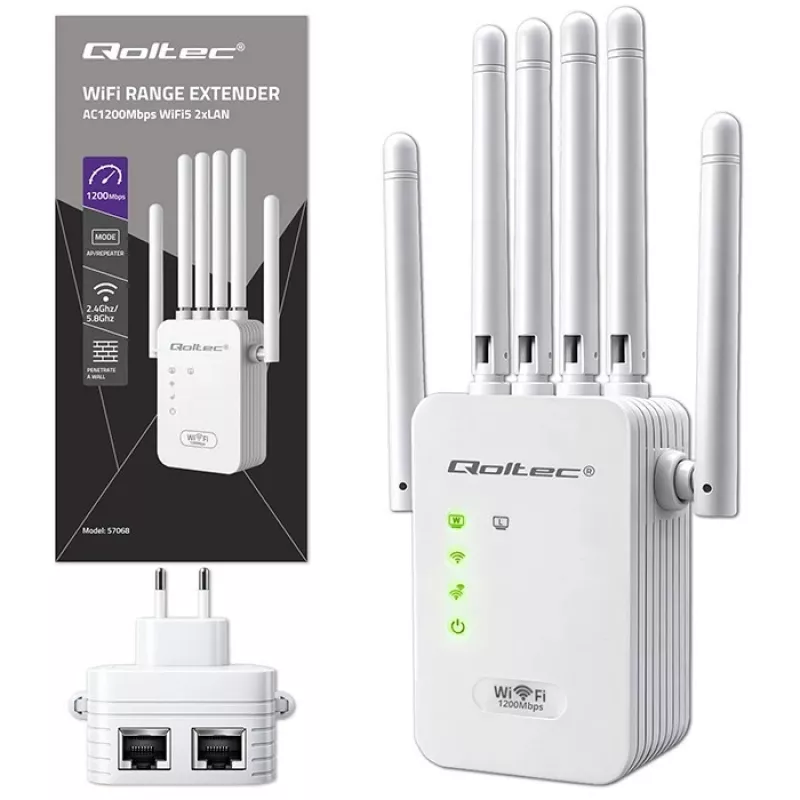 Wi‑Fi signaalivõimendi QOLTEC AC1200 – QOLTEC AC1200 kaheribaline signaalivõimendi