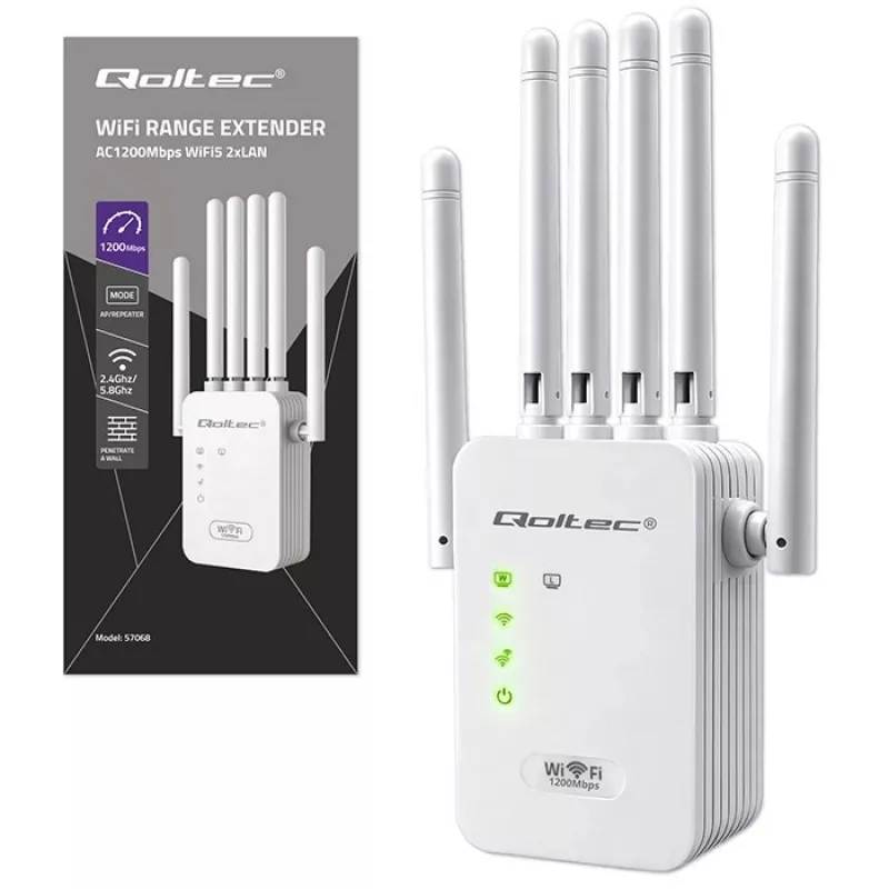 Wi‑Fi signaalivõimendi QOLTEC AC1200 – QOLTEC AC1200 kaheribaline signaalivõimendi