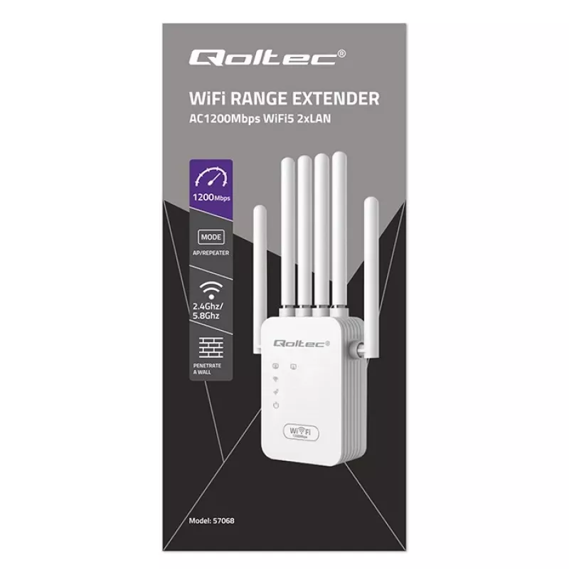Wi‑Fi signaalivõimendi QOLTEC AC1200 – QOLTEC AC1200 kaheribaline signaalivõimendi
