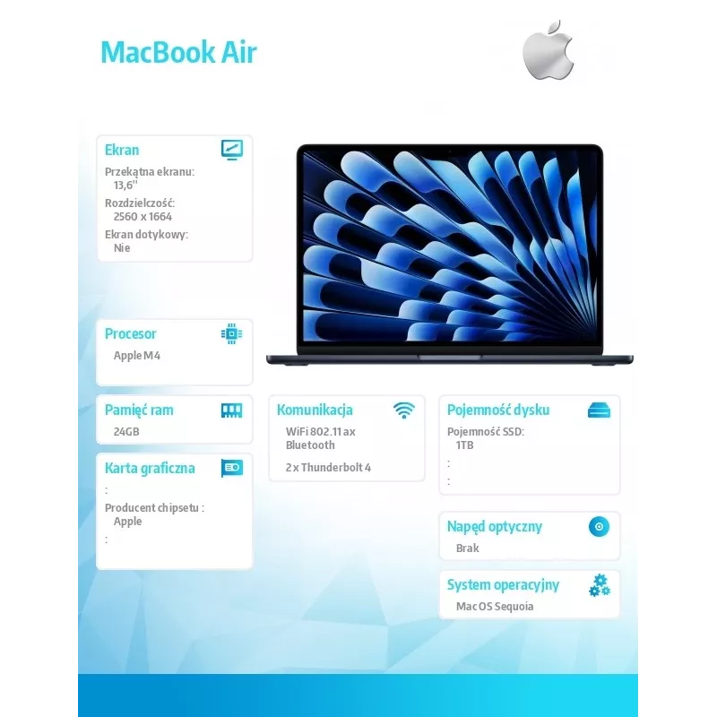 Apple Macbook Air M4 13,6-tolline 24GB 1TB Mac OS sülearvuti