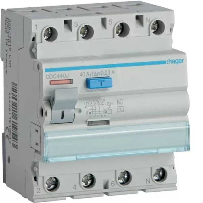 Rikkevoolurelee Hager CD441J 30 mA 4×40 A AC