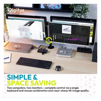 KVM-lüliti DIGITUS DS-12856 USB-C/USB-A 2-pordiline kahe HDMI-ga 4K60Hz (USB 3.2 Gen 1)