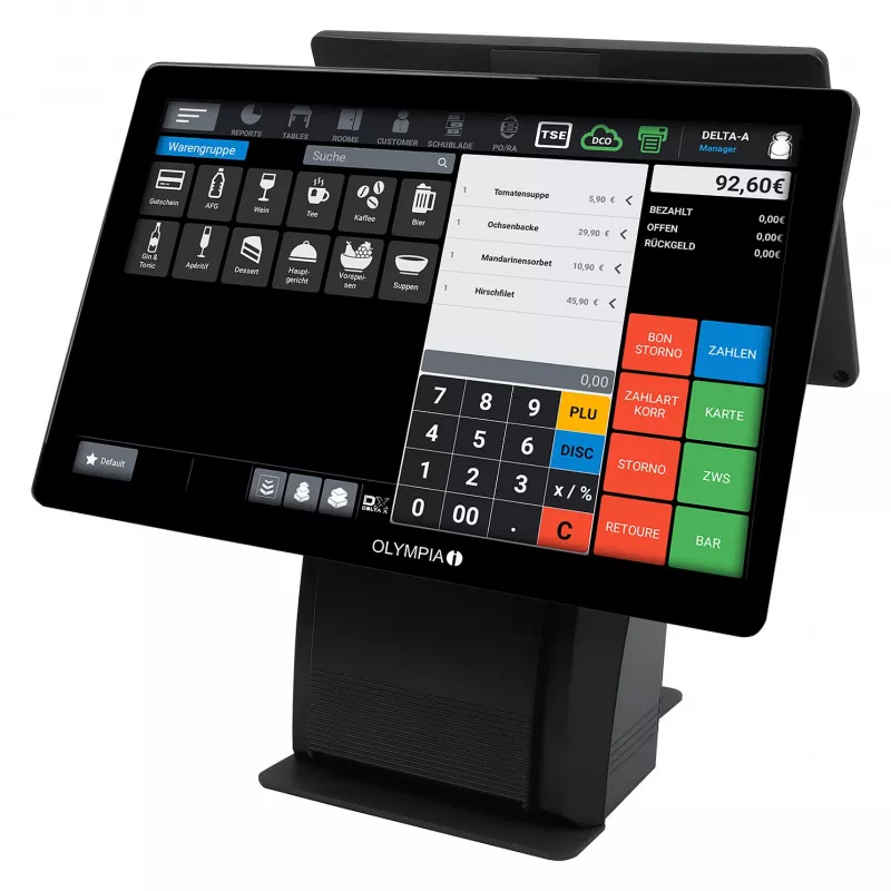 All-in-One Olympia T215K 15-tolline (38,1 cm) puutetundlik ekraan, Android 11, otsetermoprinter (8 cm), must