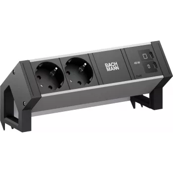 Bachmann DESK2 ALU Must töölaua ühenduspistikupesa 2x CEE7/3 1x USB-C/C 45W must RAL9005
