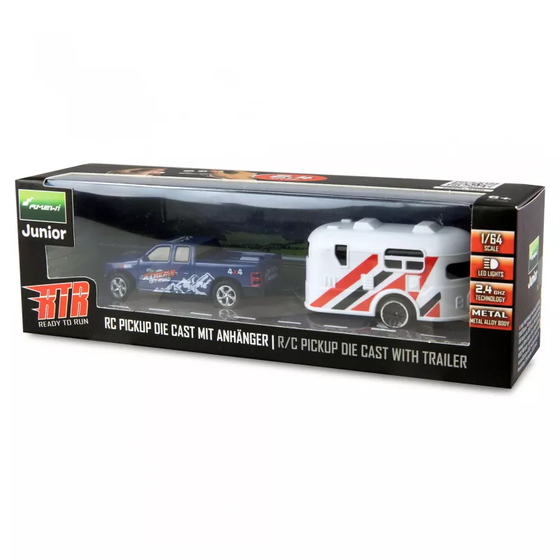 RC pikap Amewi 22680 1:64 mõõtkavas RTR koos haagisega, sinine