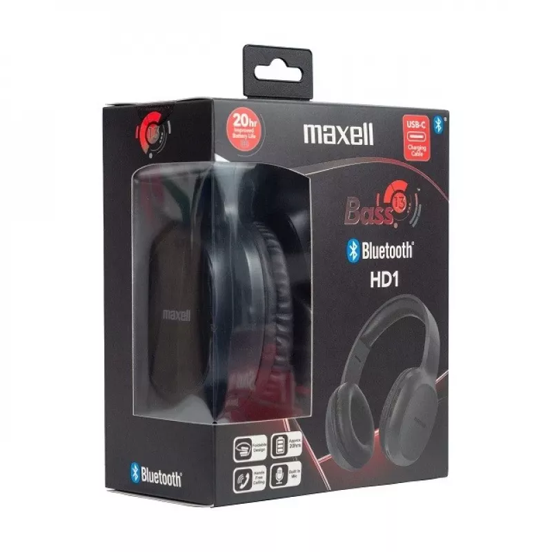 MAXELL HD1 BASS Bluetooth-kõrvaklapid USB-C laadimisega, bassile keskendunud heli, juhtmevaba kõrvapealne disain