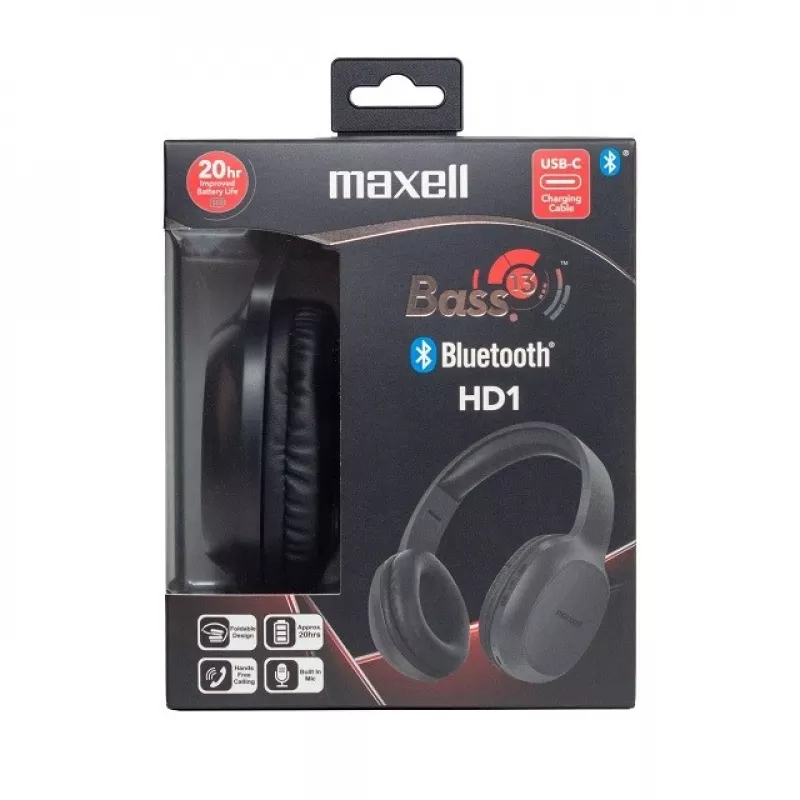 MAXELL HD1 BASS Bluetooth-kõrvaklapid USB-C laadimisega, bassile keskendunud heli, juhtmevaba kõrvapealne disain