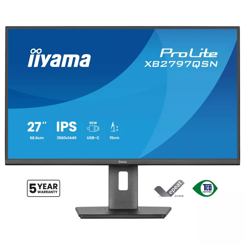 Arvutimonitor IIYAMA ProLite XB2797QSN-B1 27 tolli 2560x1440 Quad HD LCD IPS, matt, USB 3.2 jaotur, kõlarid, kõrguse reguleerimine, VESA
