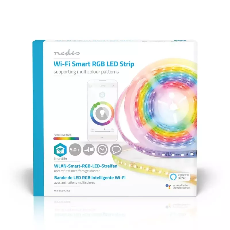 Nutikas ribavalgusti Nedis WIFILS51CRGB — Wi‑Fi, RGB, 24 W, 1 m kaabel, 12 mm laius