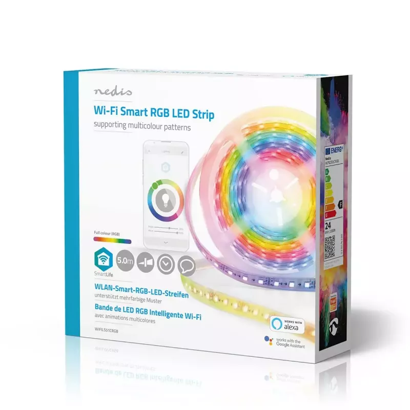 Nutikas ribavalgusti Nedis WIFILS51CRGB — Wi‑Fi, RGB, 24 W, 1 m kaabel, 12 mm laius