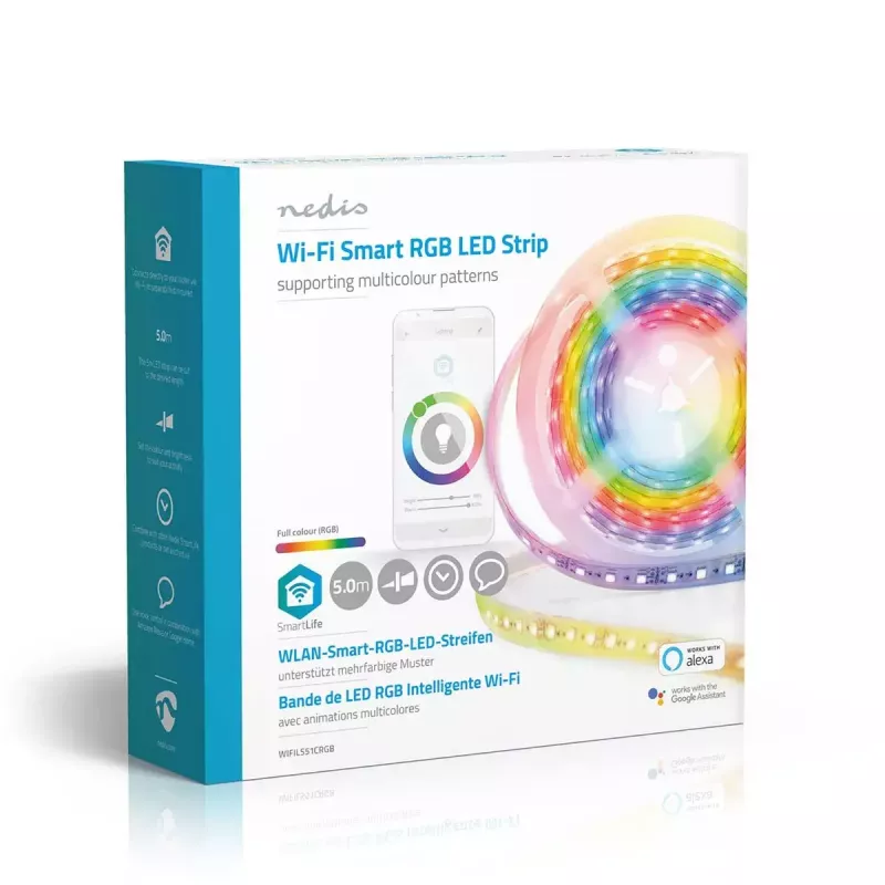Nutikas ribavalgusti Nedis WIFILS51CRGB — Wi‑Fi, RGB, 24 W, 1 m kaabel, 12 mm laius
