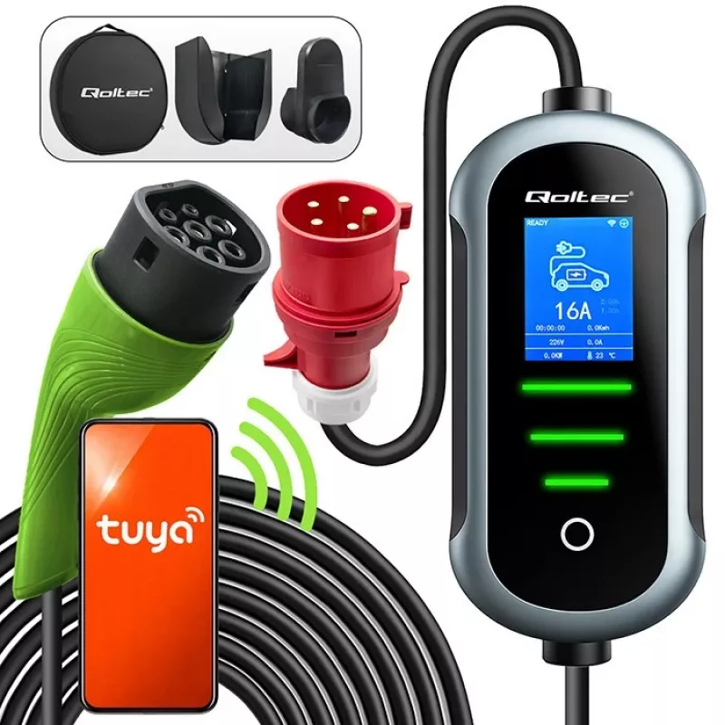 Seinale paigaldatav elektriauto laadija QOLTEC 7 kW 230V CEE 32A Wi‑Fi ja LCD-ga (mudel 52721)