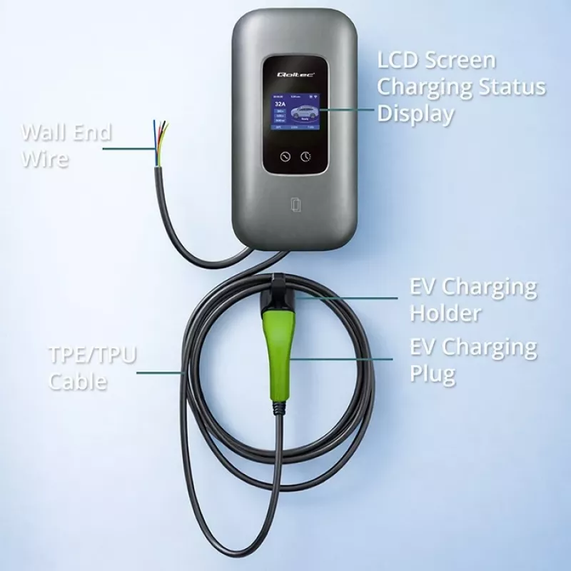 EV laadimisjaam QOLTEC 3-faasiline 22 kW 32 A WiFi-ga (mudel 52723)